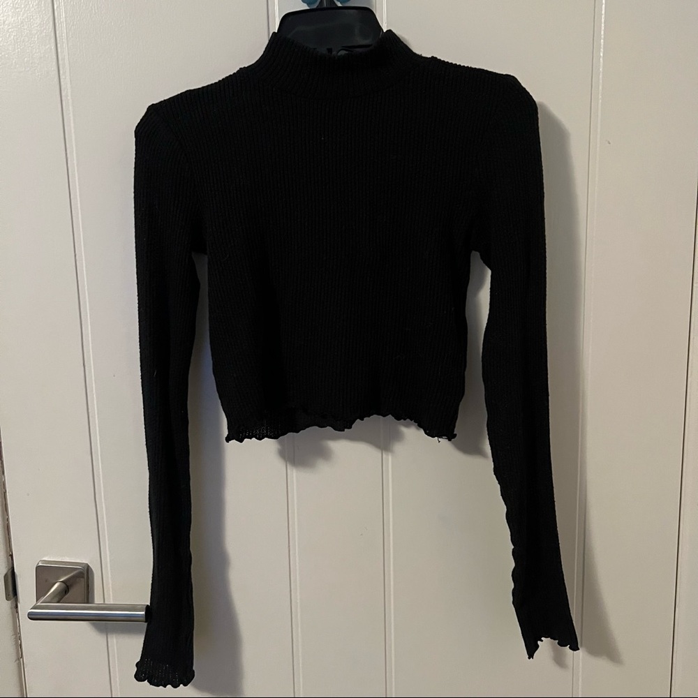 Black fitted long sleeve mock neck